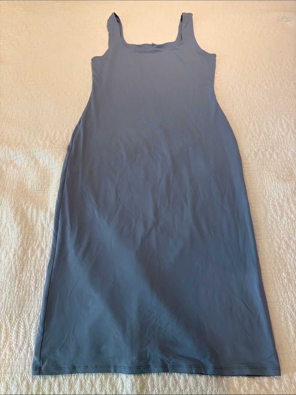 Second Skin Overalls Slate Blue Sleeveless Midi Dress